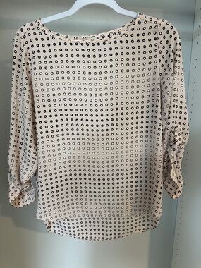 LOFT Cream Blouse with Black Dot Print